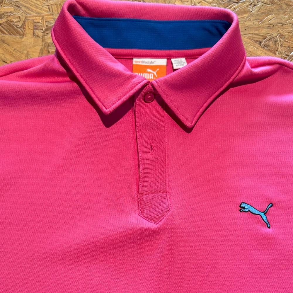 Puma Fuchsia Polo Shirt with Blue Logo SZ S